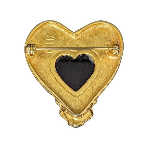 Vintage Givenchy Cherub Lucite Heart Brooch Jewelry RARE Rhinestone Pin Gold Red - Picture 9 of 14